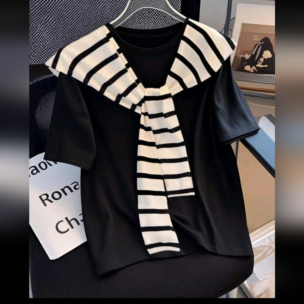 SALE ** BRAND NEW ** Nautical Style Black and White Striped Scarf Top